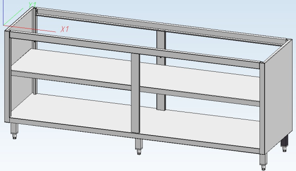 Edelstahl Durchreiche Unterbau Schrankelement ohne Tischplatte - Tiefe 800 mm mit Zwischenbord