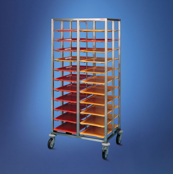 Scholl Edelstahl Tablettwagen TWE - 2 Abteile - 22 Tabletts - Höhe 1650mm